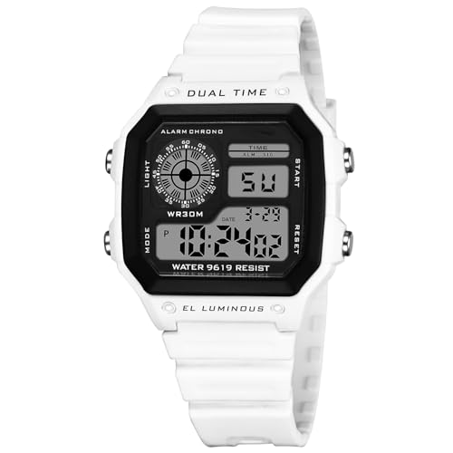 Image of PASOY Men's Digital Multi-Function Watches Dual Time Alarm Stopwatch Countdown Backlight Waterproof Watch