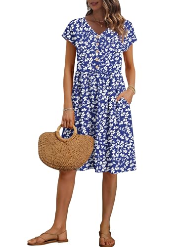 Image of AUSELILY Women's Summer Short Sleeve Knee-Length V Neck Dress with Pockets | V Neck,Cap Sleeve,Loose-Fit,Casual Dresses,2026 New