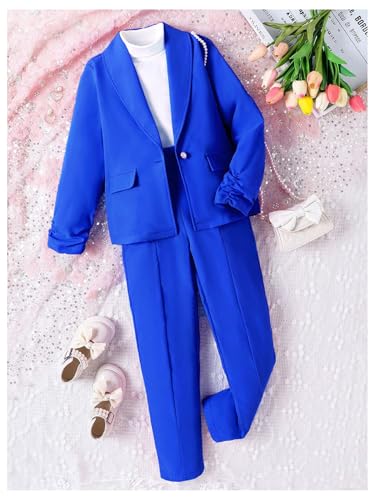 Image of Milumia Girl's 2 Piece Outfits Button Open Front Long Sleeve Blazer and Pants Fall Suit Set