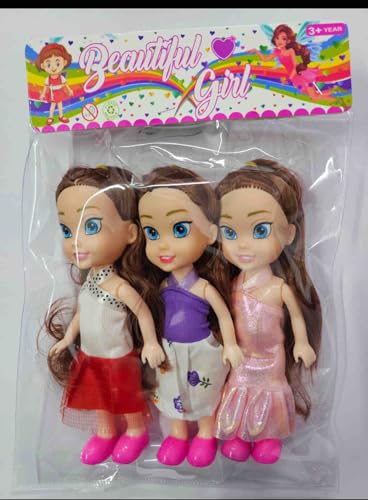 Image of SHAKTISM Cuties Doll Set for Kids, Dress DesignBaby Doll Set, 6 Inches, PVC Non-Toxic, Moveable Arms & Legs, Assorted Dresses, Pack of 3