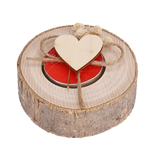 Valentine's Day Birch Wooden Tea Light Candle Holder Scented Log Candle Tealight Holders Wedding Succulent Plant Holder For Table, Valentine's Day,Home Decoration (Red 3W*1H In) #TOP13