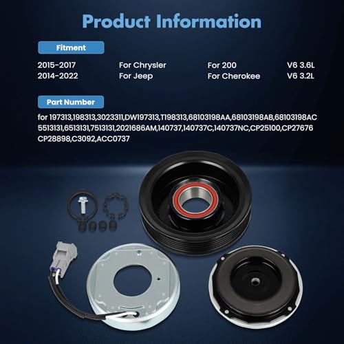Image of ECCPP AC Clutch for Chrysler 200 3.6L for Jeep Cherokee 3.2L 2014-2022
