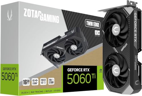 ZOTAC Gaming GeForce RTX 5060 Ti 16GB Twin Edge OC DLSS 4 16GB GDDR7 128-bit 28Gbps PCIE 5.0 Gaming Graphics, IceStorm 2.0 Cooling, SFF Ready, ZT-B50620H-10A