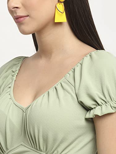 Image of ELEVANTO Women's Ruffle Stylish Short Sleeve Tie Up Back Crop Top Off Shoulder Bardot Blouse /Tops for Summer