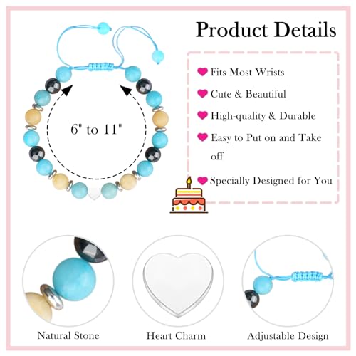 Image of Natural Stone Bracelet as Mothers Gifts for Women and Graduation Gifts, Heart Bracelets as Birthday Gifts for Teen Girls with Message Card