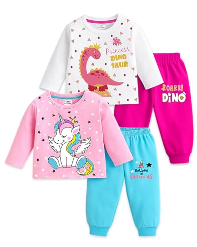 Image of Kuchipoo Girls Regular Fit Cotton T-Shirts and Pyjamas Clothing Set
