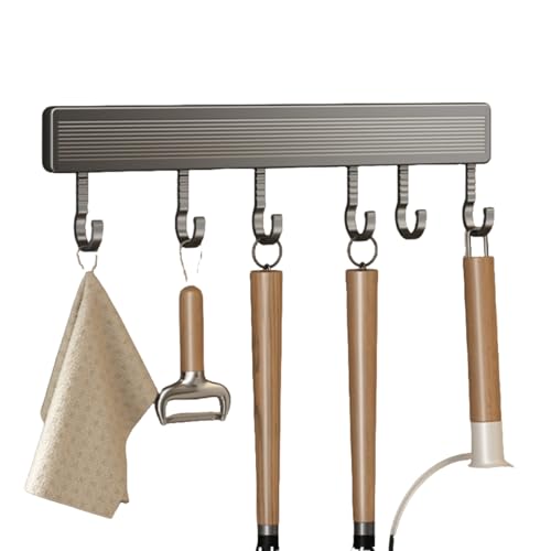 GLJTUO Wall-Mounted Kitchen Hooks for Utens, 10 Hook Space-Saving Aluminum Hanger, Multi-Functional Utensil Holder for Kitchen & Bathroom Cabinets (30cm 6 hooks),30cm 6 hooks