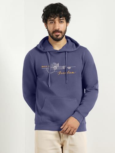 Image of Nobero Men's Printed Regular Fit Hoodie | Cotton Rich Fleece Sweatshirt for Men | Soft & Warm Hooded Pullover | Casual Winter Wear