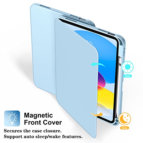 Supveco Ipad 10Th Generation 2022 Case With Pencil Holder - (360 Degree Rotation & Auto Wake/Sleep), Premium Folio Stand Case With Flexible Viewing Angles For Apple Ipad 10.9 Inch 2022-Ice Blue #TOP3