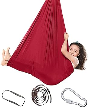 Hamaca para terapia de interior para niños, columpio de hamaca para niños y adultos, autismo, TDAH, Aspergers, integración sensorial con hardware de montaje para niños, yoga, volar (rojo, 1,5 metros)