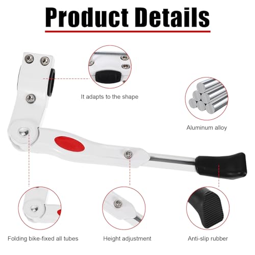Mowouhn White Bike Kickstand,Aluminium Alloy Adjustable Center Bicycle Kickstand for Road Bicycle, Kickstand for Adult Bike Kids Bike,Mountain Bike Stand for 24\" 26\" 27.5\" 29\" 700C Bicycle Wheel