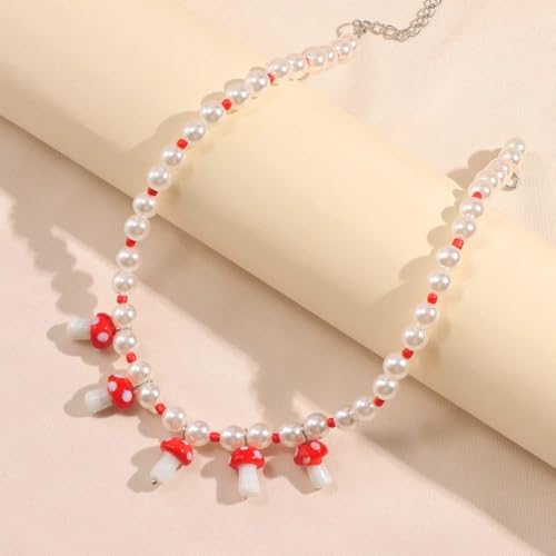 Collier champignons en argent et perles multicolores style bohème chic