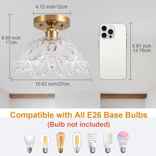 Image of Semi Flush Mount Ceiling Light, Vintage Ceiling Light 11 inch,Transparent Glass Light Fixture E26 for Kitchen Entryway Bedroom Dining Room