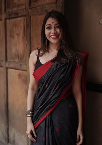 Image of Women's Cotton Woven Soft Sarees With Attach Blouse Piece.