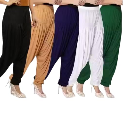 Ultra Soft Material Viscose Rayon Solid Attractive Pleated Pattern Casual wear Patiala Pants for Womens_Combo 5-image-12