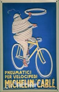 Michelin Man on bike in rilievo da parete in acciaio