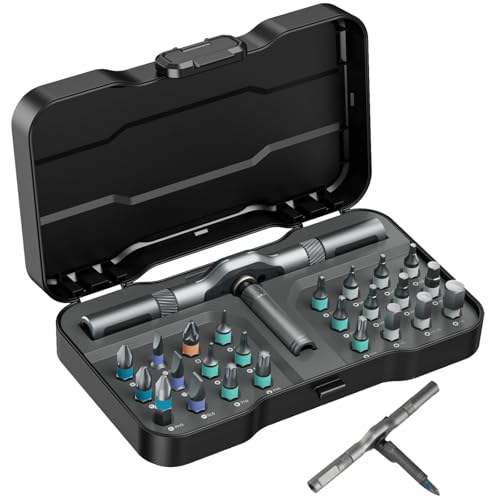 24 in1 Magnetic Screwdriver Set, AMIR Ratchet Screwdriver Kit Precision Repair Tool with DIY Detachable Ratchet Handle, Multi Bit Small Screw Driver Set for Furniture Computer