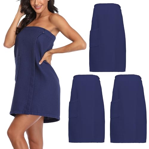 Image of 3 Pcs Towel Wrap for Women Lightweight Waffle Spa Bathrobe Cover Up Bath Shower Wraps with Adjustable Closure