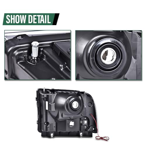 Image of GRAND ORANGE LED DRL Headlight Assembly Compatible with Ford Excursion 05 /Fit Ford F250 F350 F450 F550 Super Duty 05-07 HeadLamps LH & RH Clear lens Black Housing White Reflector Headlights FO2503217