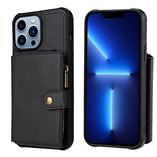 Étui en cuir PU iPhone 12 Mini avec fermeture éclair noire et porte-carte