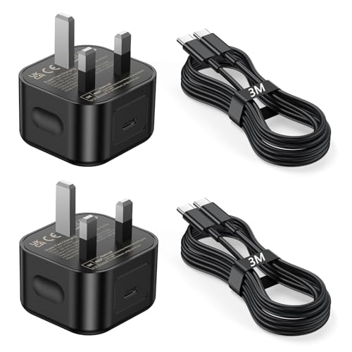 25W USB C Charger for Samsung 2 Pack Super Fast Charging with 3M USB C Cable Compatible for Samsung Galaxy S25/S24S23/S22 Ultra/FE 5G, Z Flip 3/Z Fold 3, Note 20/10 Series (UK Wall Plug)​