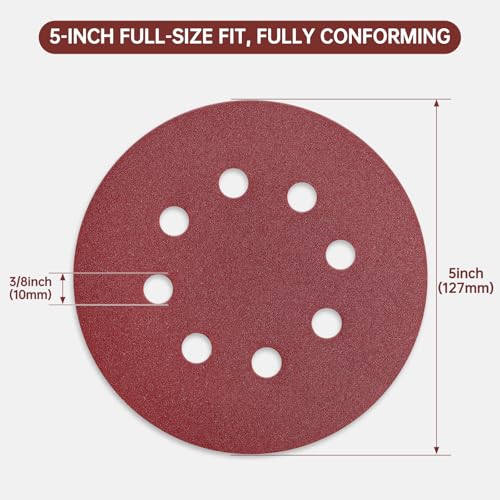 Image of 5 Inch Sanding Discs 40 Grit, 35Pcs, 8 Hole Hook & Loop | Aluminum Oxide, Wet Dry Sandpaper, Random Orbital Sander Compatible, Woodworking Drywall Automotive Finishing