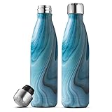 Triple Insulated Stainless Steel Water Bottle (set of 2) 17 Ounce, Sleek Insulated Water Bottles, Keeps Hot and Cold, 100% LeakProof Lids, Sweat Proof Water Bottles, Great for Travel, Picnic& Camping.