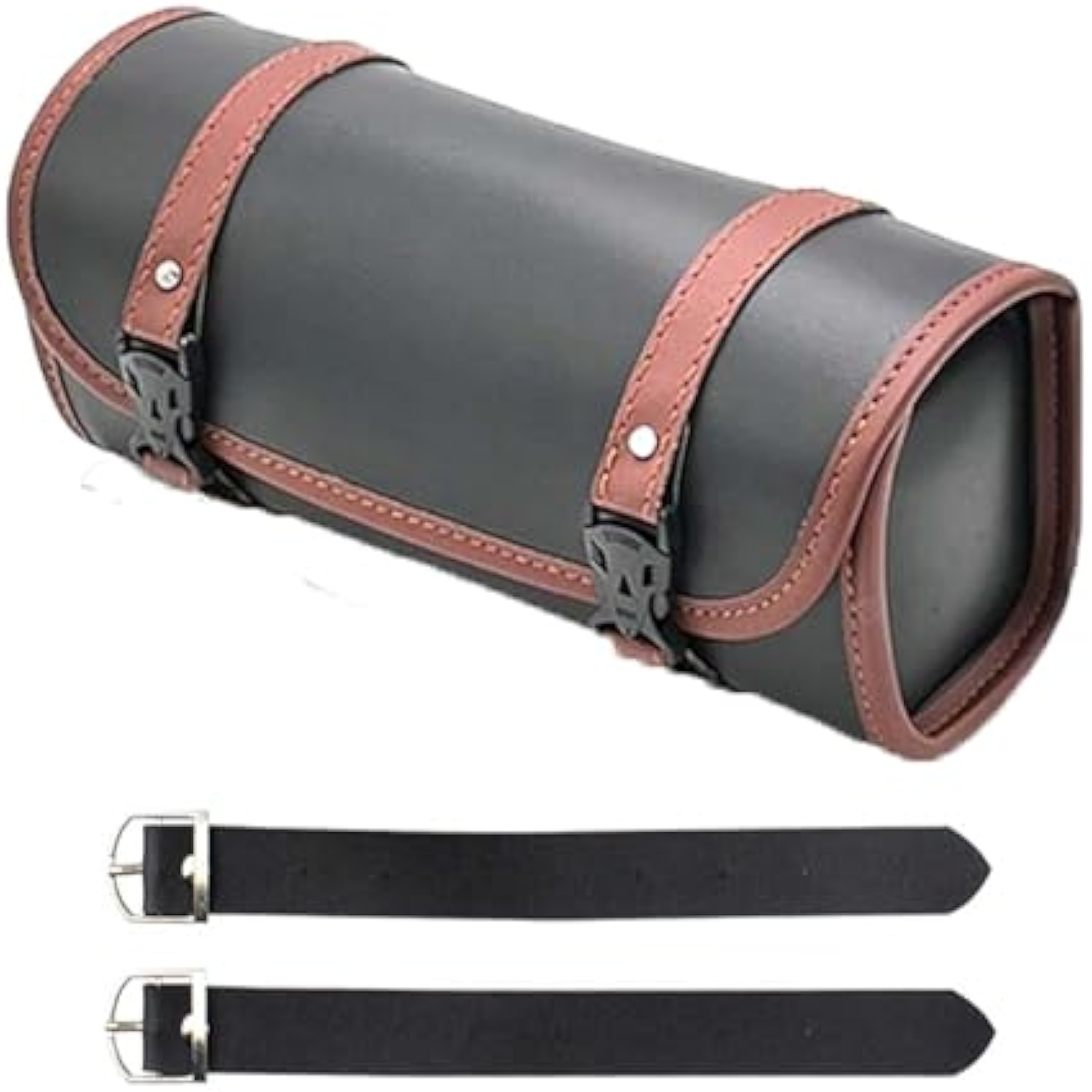 LIKENNY バイクミニタイプ ツールバックスタッズ付き PUレザー 収納バッグ 小物入れ 自転車 バイク フロントバッグ 取付簡単 ハンドルバッグ 汎用 防水 約29.5*12*9cm（こんしょく、K） 詳細画像1