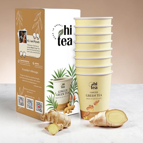 Image of HI TEA Ginger Green Tea | Just Add Hot Water | Instant Green Tea Cups | 8 Cups /Box | Metabolism & Digestion Support