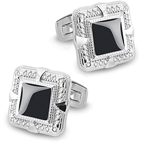Cufflinks Black Enamel and Swarovski Crystal Cuff Link, Mr.Van Square Classic Crystal Cufflinks for Men Business Wedding Party Elegant Style Cover