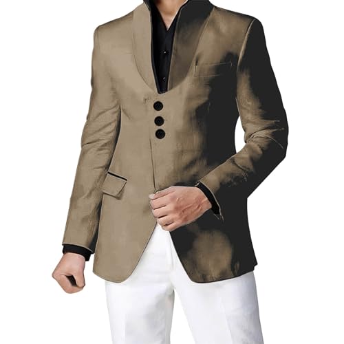 Mens Casual Blazers Lapel Stand Up Collar Color Patchwork Suit Jackets Fashionable Three Buttons Gown Coat Party Prom