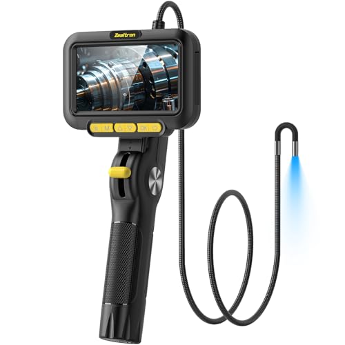 Zealtron Endoskopkamera Beweglichem Kopf 180° Bidirektional | Endoskopkamera mit Licht 6.2mm Sonde, 1.5m Selbstrückstellender Schlauch, 5" IPS Display | Rohrkamera für Motor/Industrieinspektion