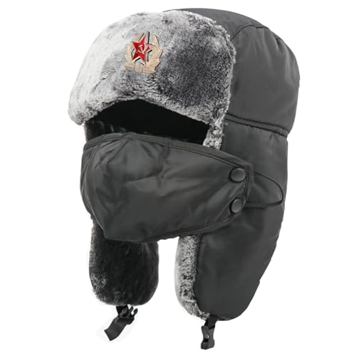 Lista de Gorros de aviador para Mujer - los preferidos. 49 Gorro Soviético Con Orejeras Gorro Ruso Gorros De Invierno Gorro De Cazador Con Máscara Desmontable Gorro Ruso Térmico Impermeable a Prueba De Viento Con Insignia Piel...