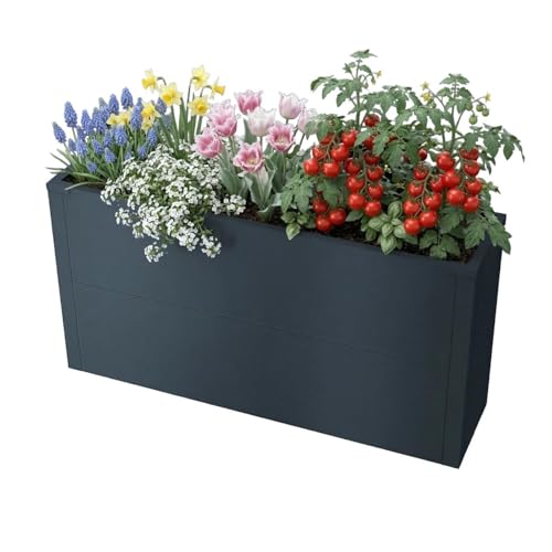 Metzler Hochbeet M für den Garten | kompakte Größe | Pulverbeschichteter Stahl in Anthrazit RAL 7016| Witterungsbeständiges Metall-Gartenbeet Pflanzenbeet Blumenhochbeet | 25 x 100 x 52 cm