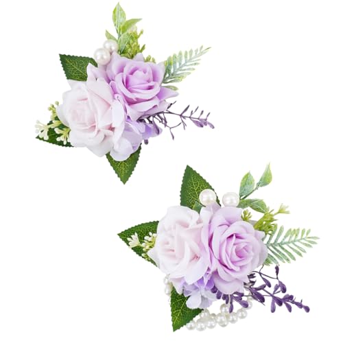 Floinla Purple Corsage and Boutonniere Set for Wedding Prom