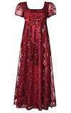 Regency Dress Empire Gown Embroidered Mesh, Burgundy, 14