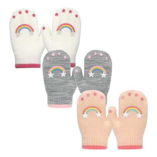 Evridwear Toddler Mittens Girl Boy Mittens 3 Pairs Knitted Stretch Gloves for Kids Toddler Winter Warm