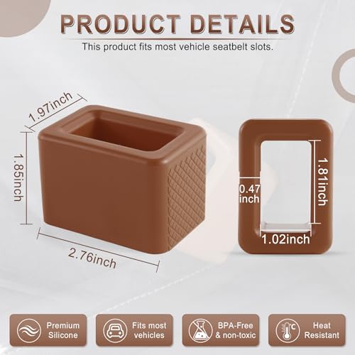 Image of Amiss 2PCS Seat Belt Buckle Holder, Universal Silicone Rear Seat Belt Booster & Fixer for Easy Access, Keeping Receptacle Upright, Car Interior Accessories-Fits Most Cars (Brown)
