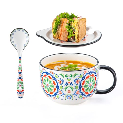 Chubacoo Extra Large Ceramic Soup Bowl with Lid & Spoon Microwave Safe