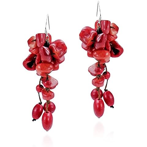 AeraVida Red Coral Dangle Earrings on Rope Cover