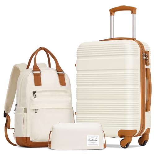 LONG VACATION 3 Piece Carry On Luggage Set with Backpack, 20 Inch Carry Suitcase with Spinner...