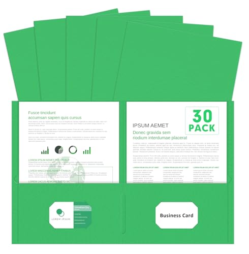 PANDRI Two Pocket Folders, Paper Folders with Pockets, 30 Pack, Green