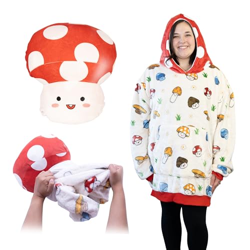 Image of Plushible Wearable Blanket Hoodie, Micey Mushroom, 2-in-1 Oversized Hoodie Blanket Pillow, Long Sleeve Sweatshirt Pocket, Cozy Gift