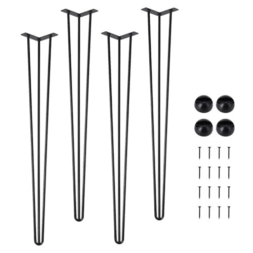 GarveeTech Hairpin Furniture Legs - 34 in Metal Table Legs, Rubber Floor Protectors, for Nightstand, Coffee Table, Desk Black, 4PCS Set - image 1