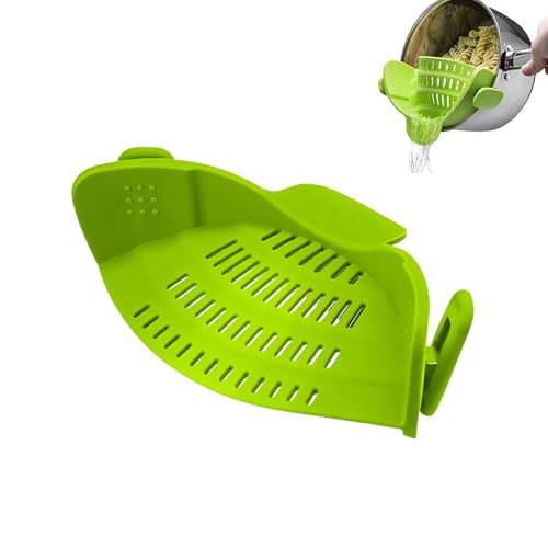Jimkply Colador de silicona para cocina, colador de pasta de silicona con clip, colador de silicona resistente al calor, para ollas, sartenes y cuencos (verde)