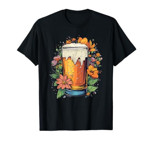 Bicchiere da birra floreale con fiori in fiore Maglietta