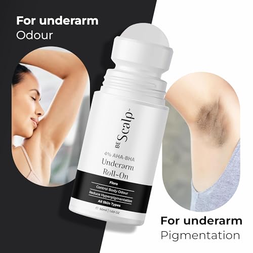 BEScalp Underarm Lightening Roll On with 4% AHA & BHA, Glycolic Acid & Salicylic acid | For Underarms | Lightens & Remove Pigmentation | Deodorant for Underarms | Men & Women | 50Ml