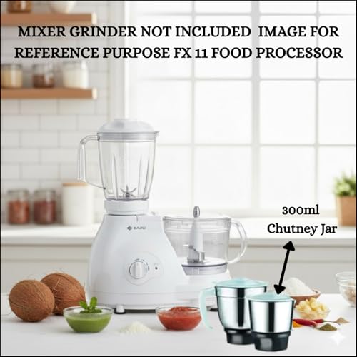 Image of Bajaj Original 300 ml Chutney Jar Assembly for FX11 Food Processor | Genuine Stainless Steel Spare Jar | Compatible with FX11 & Similar Models