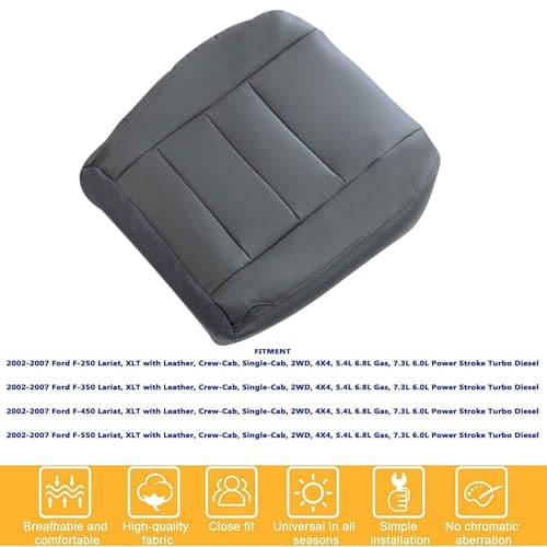 GXARTS Driver Side Bottom Replacement Leather Seat Cover Medium Flint Gray Compatible with Ford F250 F350 F450 F550 Lariat XLT with Leather Crew-Cab Single-Cab 2WD 4X4 2002 2003 2004 2005 2006 2007