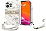 CG MOBILE Guess Phone Case for iPhone 13 Pro in Gray Marble Design with Nylon Strap, Anti-Scratch, Comfortable & Durable Hard Case with Accessible Ports, Shock Absorption & Signature Logo